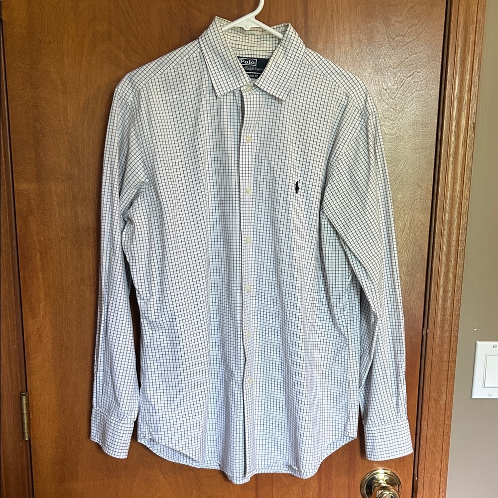 Polo by Ralph Lauren Men's White and Blue Plaid Shirt Size Large